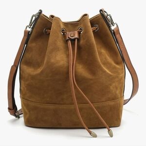 AFKOMST Leather Bucket Drawstring Crossbody Bag NWT